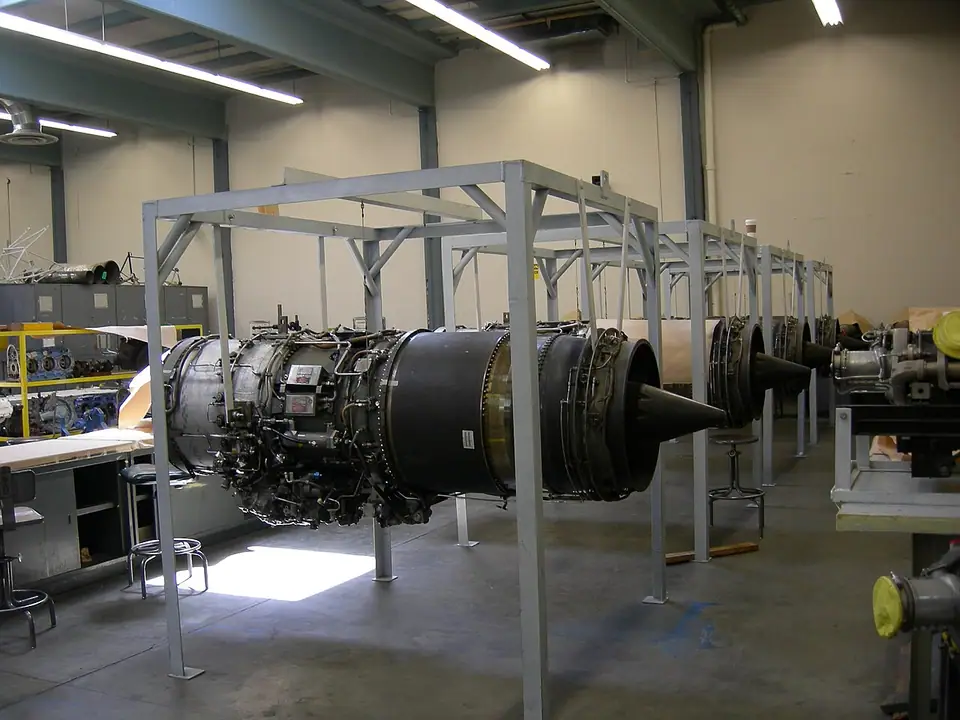 Aircraft engines in a maintenance workshop